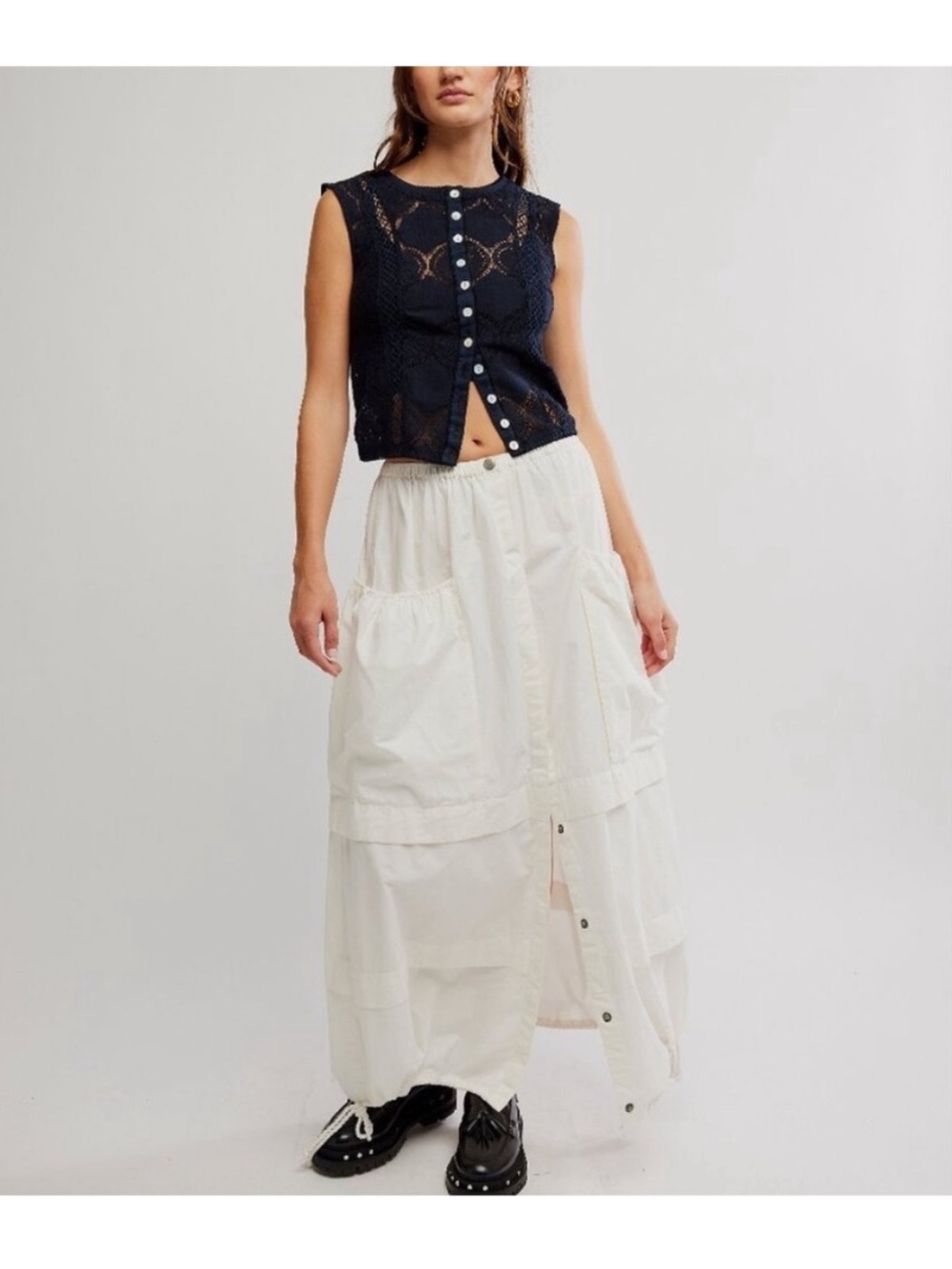 NWT Free people Eloise white cargo parachute maxi skirt -S - Picture 5 of 5